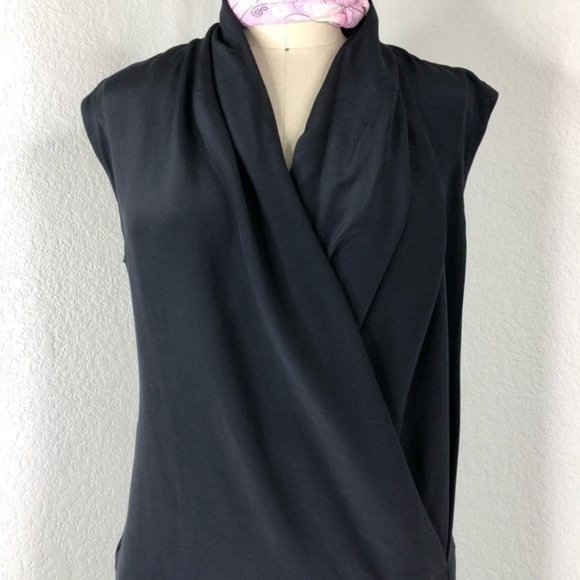 AllSaints Nast Dress Ink Blue Silk Wrap Cross Over Slit Sheath - Picture 2 of 7